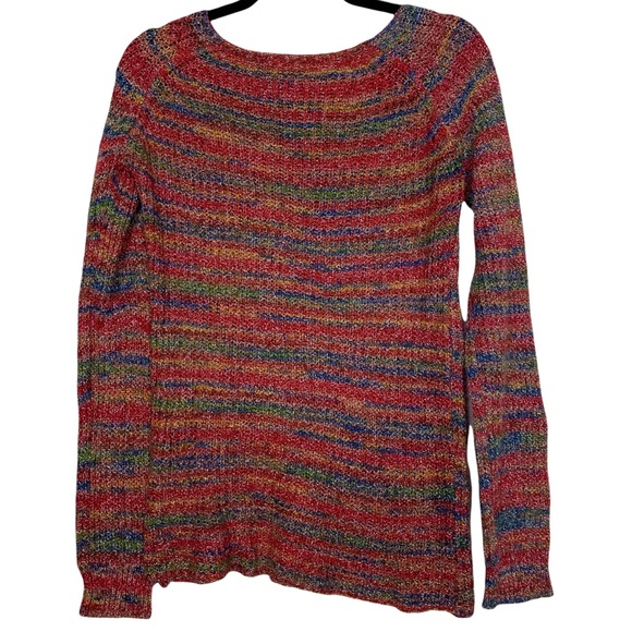 Rainbow Knit Y2k Open Knit Scoop Neck Long Sleeve Funky Pullover Sweater Medium - Picture 4 of 7